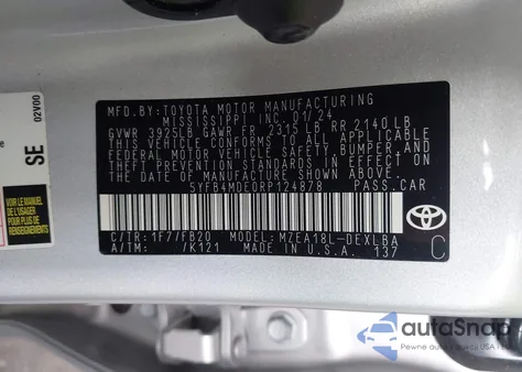 2024 Toyota Corolla Le from USA, damaged, VIN 5YFB4MDE0RP124878